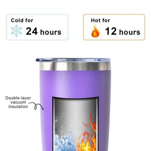 Gobelet isotherme personnalisé de 20 oz à double paroi en acier inoxydable, tasse à café et à eau isolée sous vide, gobelets de voyage pour voiture de 20 oz avec couvercle - Product Image 2