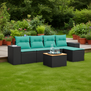Set di divani da giardino in polyrattan nero da 6 pezzi con cuscini, mobili da giardino, posti a sedere all'aperto, design contemporaneo - Product Image 2