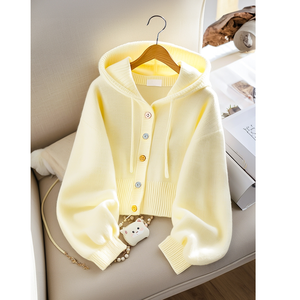 <span class=keywords><strong>Pull</strong></span> en maille douce de couleur bonbon d'automne, bouton, capuche moelleuse, <span class=keywords><strong>pull</strong></span> en maille pour femmes - Product Image 2
