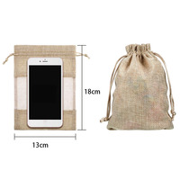 Sacs de rangement réutilisables en jute et organza avec logo personnalisé, pochettes en lin à fenêtre en maille pour supermarché, pour produits secs assortis