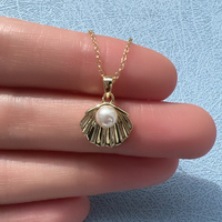 Collier élégant français en argent sterling S925 plaqué or 14 carats avec pendentif en coquille de perle pour les femmes