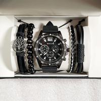6329  4pcs/ Set  Set Jam Tangan Pria Modis  Jam Tangan Quartz Bulat dengan 4pcs Gelang  Montre Homme
