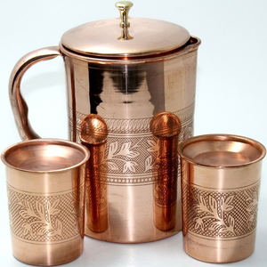 Juego de Jarra de Agua de Cobre con Dos Vasos, Diseño Tradicional Grabado a Mano, Gran Capacidad, Artículos para Beber en el Hogar - Product Image 1