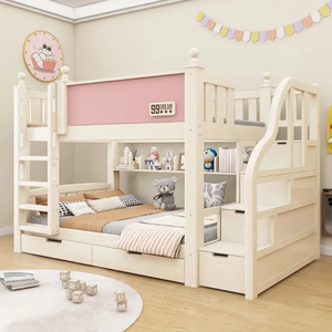 Cama <span class=keywords><strong>litera</strong></span> moderna de madera maciza para niños, <span class=keywords><strong>litera</strong></span> doble multifuncional para el hogar y el dormitorio con almacenamiento - Product Image 2