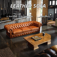 Canapé Chesterfield en cuir véritable marron, fauteuil individuel de luxe fait main pour salon de villa moderne, mobilier d'hôtel