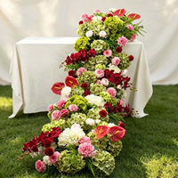 Guirlande florale artificielle en soie rouge et verte de 2 m pour allée de mariage, scène, sol, centre de table fait main TUOYI – Vente en gros