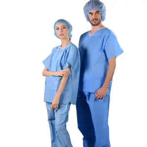 シャツとパンツ付き使い捨て病院外科ユニフォームSMS医療スクラブスーツ