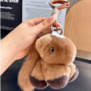Haute qualité en gros luxe réel Rex lapin fourrure cheval en peluche porte-clés pendentif personnalisé chevaux en peluche jouets en peluche pour cadeau - Product Image 2
