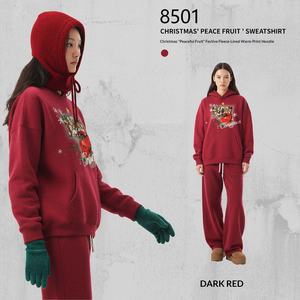 <span class=keywords><strong>Felpa</strong></span> con Cappuccio Calda Festiva Edizione Natale 2026 Rossa Autunno-Inverno Nuova in Cotone Felpato da 350g con Stampa Digitale Peace <span class=keywords><strong>Fruit</strong></span> - Product Image 6