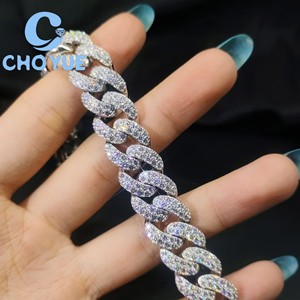 Wholesale 925 Sterling Silver 13mm Moissanite Cuban Bracelet <b>Iced</b> <b>Out</b> <b>Chain</b> Pass Diamond Tester Hip Hop Jewelry Unisex GRA - Product Image 3
