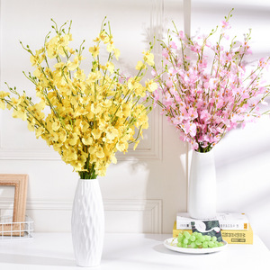 Orchidée jaune à cinq branches, fleur artificielle, 97 cm de haut, fleur en soie de simulation, bouquet de décoration pour mariage et maison - Product Image 1