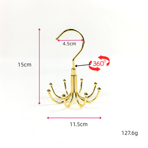 Organizador de Sombreros de Acero Inoxidable con Rotación de 360 Grados, 8 Ganchos Metálicos para Colgar Cinturones y Ropa, para Armario, Baño y Lavandería - Product Image 3