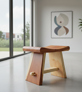 Taburete curvo de madera de suar esculpida que combina comodidad ergonómica, belleza de vetas tropicales y artesanía experta para interiores de lujo. - Product Image 6