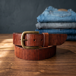 Cinturones de Cuero Genuino de Búfalo Texturizado Personalizados para Hombre, Hebilla de Acero, Hechos a Mano, Estilo Vintage, Resistentes, con Diseño de Serpiente - Product Image 1