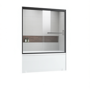 Puerta Corredera de Vidrio para Baño, Semi-Enmarcada, Color Negro Mate, 56-60 Pulgadas de Ancho x 62 Pulgadas de Alto, Vidrio Templado de 10 mm - Product Image 1