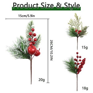 Rami di bacche artificiali rosse e coni di pino per decorazioni natalizie, ghirlande e lavoretti fai da te - per decorazioni natalizie fai da te - Product Image 2