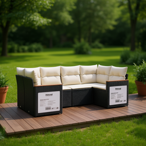 Conjunto de Sofás de Jardín de 6 Plazas, Mimbre Sintético PE, Estructura de Acero con Recubrimiento en Polvo, Resistente a la Intemperie - Product Image 2