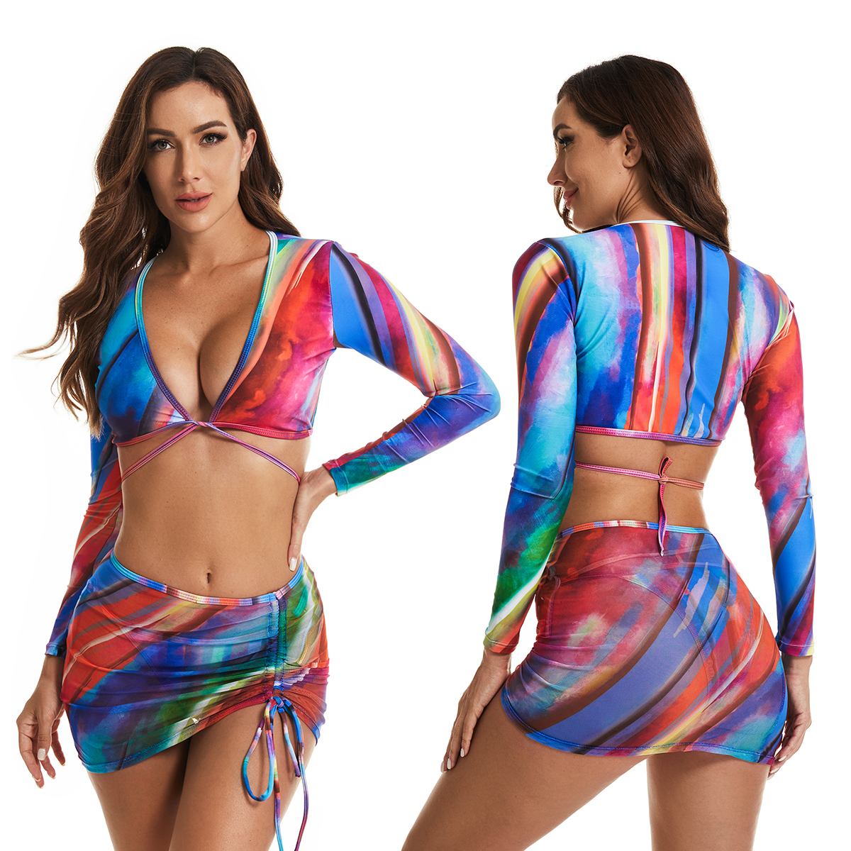 Women's Long Sleeve 2 Piece For Women Athletic Rash Guard Zipper Surfing Floral Printed Swimsuit Designer Bathing Suits