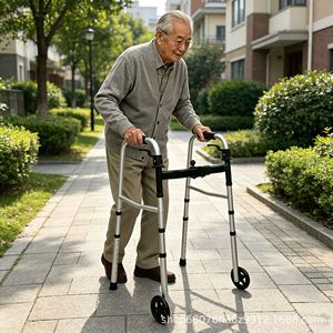 Déambulateur pliant médical Ruiren, argenté, à roulettes, dispositif d'aide à la mobilité pour personnes âgées - Product Image 1