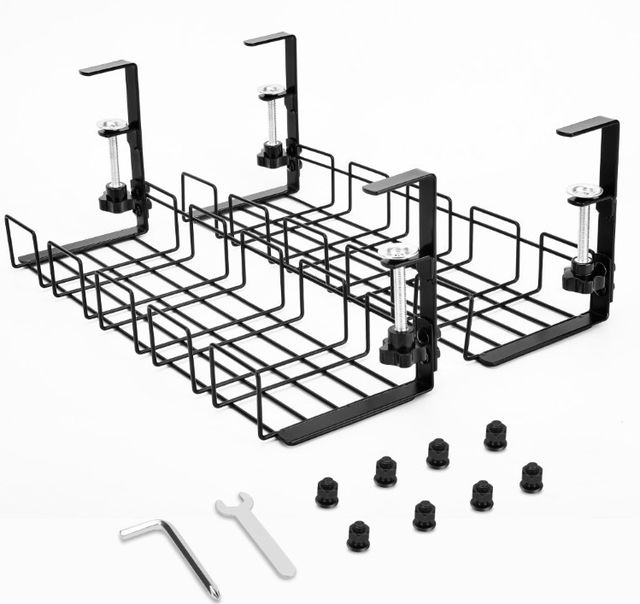 No Drill Steel Desk Cable Organizers Wire Management Tray Metal Storage Rack Holder Home Cord Under Desk Cable Management Tray