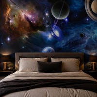 Peinture murale personnalisée Galaxie sur toile, Nébuleuse Nuit Étoilée, Papier peint mural sur mesure, Décoration murale pour Chambre, Chambre d'enfants, Hôtel