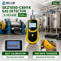SKZ1050-C6H14 Layar LCD Bilingual Kalibrasi Otomatis Transfer Data USB Sensor Inframerah N-Heksana Detektor Gas Portabel Genggam