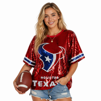 Vente directe d'usine, maillot de football américain pour femmes des Houston Texans, haut à paillettes pour le jour du match, t-shirt à paillettes pour la NFL Houston Texans