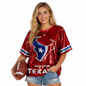 Venta Directa de Fábrica, Camiseta de Lentejuelas para Mujer de los <span class=keywords><strong>Houston</strong></span> Texans de la <span class=keywords><strong>NFL</strong></span>, para el Día del Partido - Product Image 2
