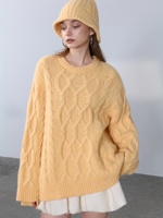 Pull en cachemire pur à 100 %, style vintage, tricot torsadé long, pour femme, coupe oversize, col rond, épais, chaud, doux et ample pour l'hiver