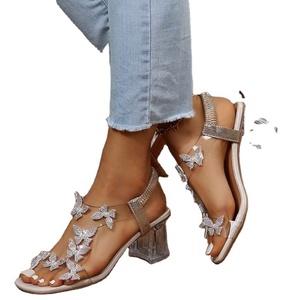 Women's Sexy Alluring Summer <b>Elastic</b> Head Tie Butterfly Flower Open Wedge Heel Silk <b>Sandals</b> Crystal Ultra High Heel Waterproof - Product Image 1