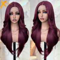 Perruques X-Tress HD à Raie Centrale, Dentelle Frontale, Mèches Superposées, Coupe Walf, Synthétiques, Ondulées Naturelles, Extensions de Cheveux pour Femmes, Vente en Gros