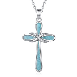 Merryshine cristiano regalo croce collane schiacciate turchese S925 argento Sterling guardiano gioielli religiosi per le donne - Product Image 1