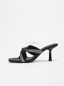 Nouvelles Sandales d'Été à Talons Hauts Sexy en Soie Croisée, Strass, Bout Carré, Ouvertes au Dos, pour l'Extérieur, Augmentation de Taille, Grande Vente - Product Image 6