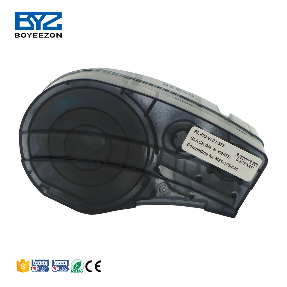 Boyeezon – ruban d'étiquettes en vinyle M21-375-595 m Compatible, noir sur blanc pour cassette d'étiquettes bradlabel BMP21 PLUS BMP21, 6.4