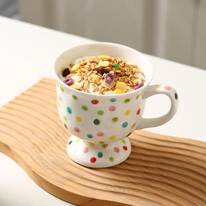 Creative Korean Polka Dot <b>Ceramic</b> Goblet Simple Home Office Flower Breakfast Oatmeal Milk Cup - Product Image 3