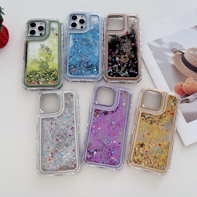 South America Hot Selling 3 in 1 Phone Cover for Tecno Spark 10 Flower Pattern Design Electroplating Quicksand Case for iPhone