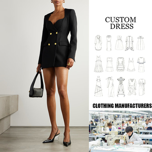 <span class=keywords><strong>Blazer</strong></span> Professionale da Donna Su Misura a Doppio Petto <span class=keywords><strong>con</strong></span> <span class=keywords><strong>Bottoni</strong></span> Dorati Formale Mini Estivo Frontale Lunghezza al Ginocchio - Product Image 2