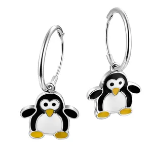 Directe Fabrieksprijs Van Schattige Dieren Sieraden Email Pinguïn Zilveren Stud Oorbel 925 Sterling Voor Vrouwen Kinderen