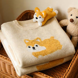 <span class=keywords><strong>Pull</strong></span> à col rond unisexe automne-hiver 2026, manches longues, décontracté, ample, en tricot avec peluche corgi - Product Image 4