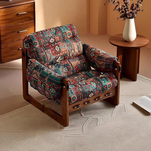 Mid-century Retro Solid Wood Jersey Leather Leisure Chaise Lounge Lazy Accent Chair <b>for</b> Living Room <b>Rest</b> - Product Image 2