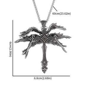 Collana con Pendente Gotico Punk da Uomo, Teschio e Croce Retrò, Gioiello in Lega con <span class=keywords><strong>Ali</strong></span> d'Angelo, Stile Dark Fashion, Collana Statement Vintage, Regalo - Product Image 2