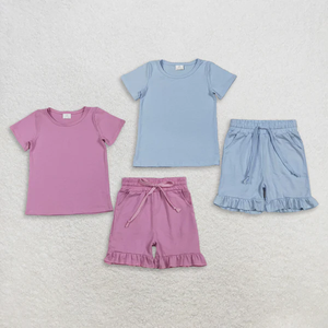 ชุดเสื้อยืดแขนสั้นผ้าฝ้ายสำหรับเด็กผู้หญิง พร้อมกางเกงขาสั้นระบาย ชุดเสื้อผ้าฤดูร้อน - Product Image 1