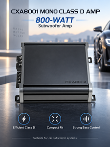 Amplificateur de subwoofer mono classe D CX A800.1 800W pour système audio de voiture avec égaliseur et filtre de fréquence intégrés - Product Image 1