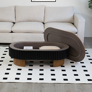 Table basse elliptique pour salon, 43,7 pouces, en placage de bois massif, moderne, avec rangement dissimulé, plateau amovible - Product Image 6