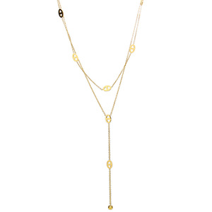 Collana a <span class=keywords><strong>Y</strong></span> con doppio strato di nappe e naso di maiale, in acciaio inossidabile placcato oro 18K, catena regolabile per clavicola da donna, anti-ossidazione - Product Image 6