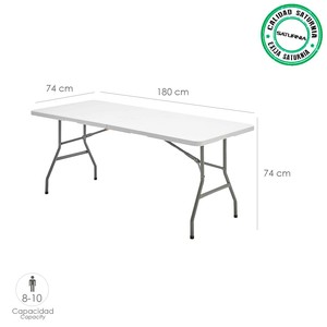<b>Folding</b> Rectangular <b>Table</b> HDPE 180x74x74 cm. <b>White</b> Color - Product Image 2