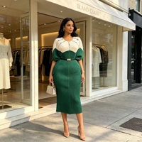 Robe plissée mi-longue élégante à col en V et manches chauve-souris perlées en tissu magique Miyaki 2026, grande taille, pour femme, idéale pour les fêtes et le quotidien