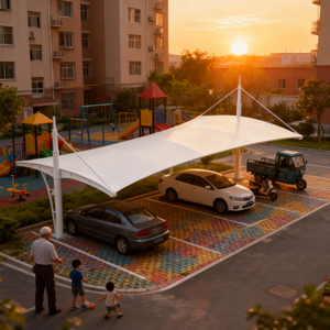 Abri de voiture à <span class=keywords><strong>structure</strong></span> membranaire personnalisable - Cadre en acier haute résistance, résistant aux UV, imperméable pour hôtels de luxe, villas, garages - Product Image 2