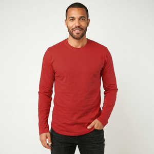 T-shirts Streetwear à manches longues en coton premium de couleur unie, coupe ample, imprimé lettres, tissu peigné 180g pour hommes - Product Image 1