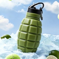 Gobelet pliable en silicone de qualité alimentaire personnalisé, design créatif en forme de grenade, motif camouflage, capacité de 580 ml, passe au lave-vaisselle